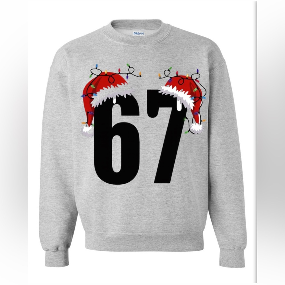 67 Gray Crewneck Holiday Crewneck sweater Finny Graphic size SMLXLXXLXXXL